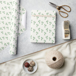 Papel De Presente Árvore de Natal Verde Padrão Minimalista