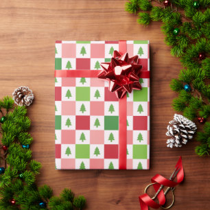 Papel De Presente Árvore de Natal verde-rosa-vermelho