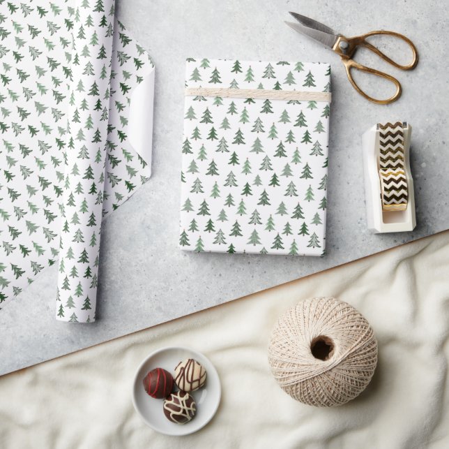 Papel De Presente Árvore de Natal Verde Rústica Moderna (Artesanato)