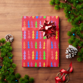 Papel De Presente Árvore de Natal Vermelha Pop Art