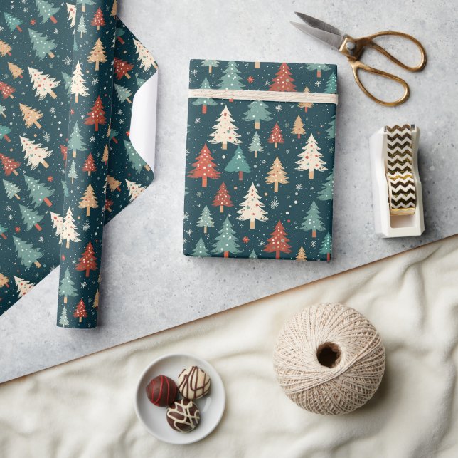 Papel De Presente Árvore de Natal Vermelho Branco Verde Padrão de Na (Artesanato)