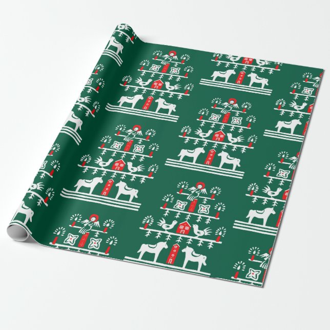 Papel De Presente Árvore de Natal Vermelho Verde, Festiva, Escandi,  (Desenrolado)