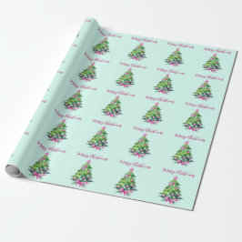 Papel De Presente Árvore de Natal Vintage Pink e Mint