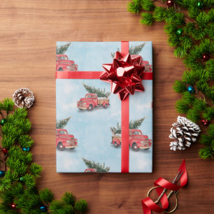Papel De Presente Árvore de Natal Vintage Red Truck
