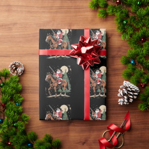 Papel De Presente Árvore de Natal Vintage Santa Cowboy Amante de Cow