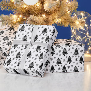 Papel De Presente Árvore de Natal Whimssic Floco de Neve Preto Bran