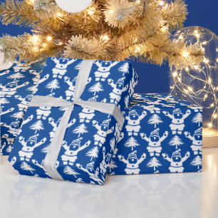 Papel De Presente Árvore de Natal Whimsso Santa Claus Navyblue