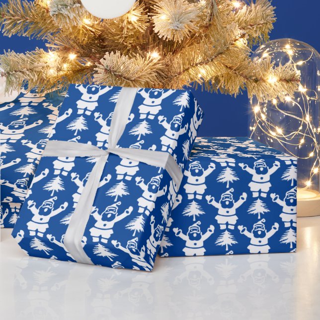 Papel De Presente Árvore de Natal Whimsso Santa Claus Navyblue (Feriados)