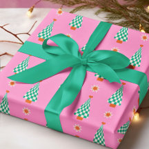 Árvore de Natal Xadrez Rosa e Verde Padrão Retro d