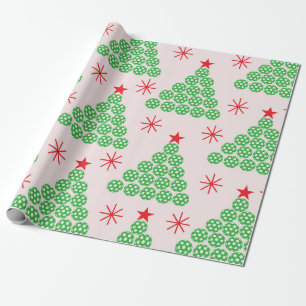 Papel De Presente Árvore de Pickleball de Natal com estrelas Padrão