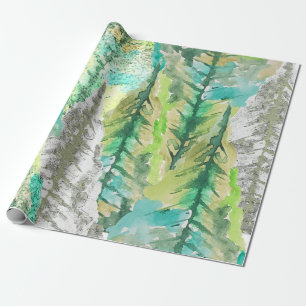 Papel De Presente Árvore de Pinheiro Colorida Artística Pastel Aquar