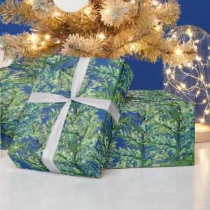 Papel De Presente Árvore de Pinheiro de Inverno Aquarela Pintada à M