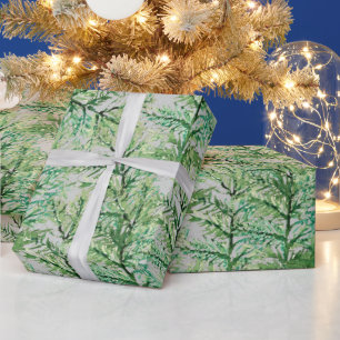 Papel De Presente Árvore de Pinheiro de Inverno Aquarela Pintada à M