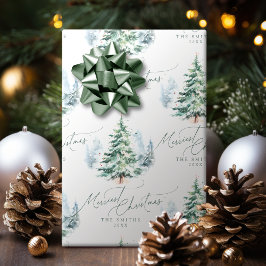 Papel De Presente Árvore de Pinheiro de Natal Modern Script Feliz Na