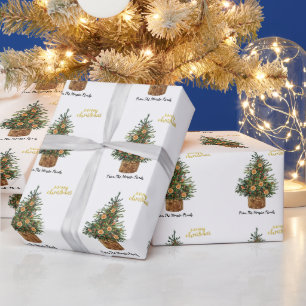 Papel De Presente Árvore de Pinheiro, Laranja Feliz Natal