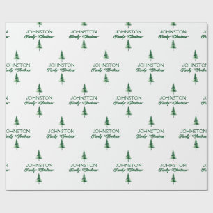Papel De Presente Árvore de Pinheiros Verde de Natal