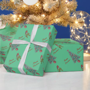 Papel De Presente árvore decorada de Natal Robin Vy sazonal