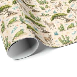 Papel De Presente Árvore divi de Aruba, burro, iguana, cacto
