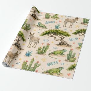 Papel De Presente Árvore divi de Aruba, burro, iguana, cacto