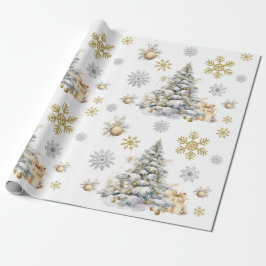 Papel De Presente Árvore Dourada de inverno e pinheiro prateado
