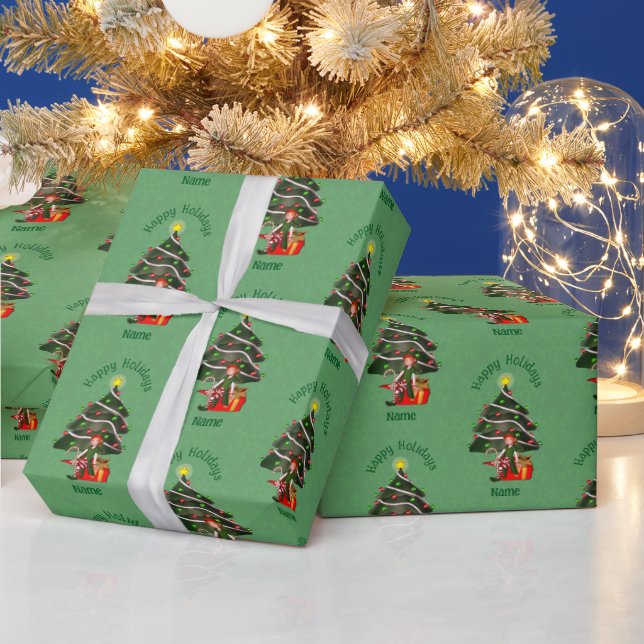 Papel De Presente Árvore Elf de Natal Personalizada (Feriados)