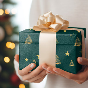 Papel De Presente Árvore geométrica simples e Dourada Verde Moderna