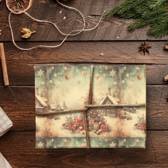 Papel De Presente árvore natais vintages (Vintage Christmas tree Wrapping Paper)