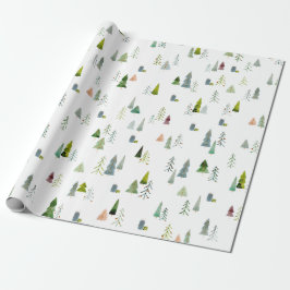 Papel De Presente Árvore Natal Aquarela