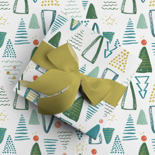 Papel De Presente Árvore Natal de Aquarela