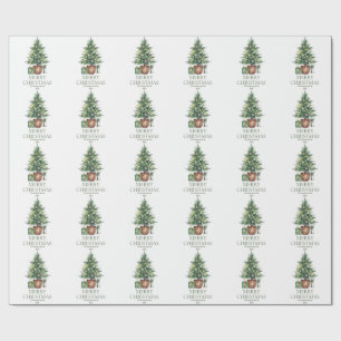 Papel De Presente Árvore Natal Rustic Watercolor Não Foto
