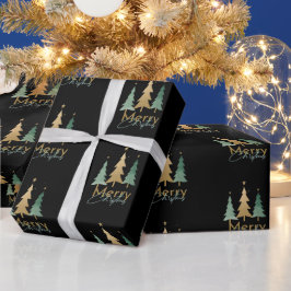 Papel De Presente Árvore Negra de Pinheiro de Natal Minimalista da F