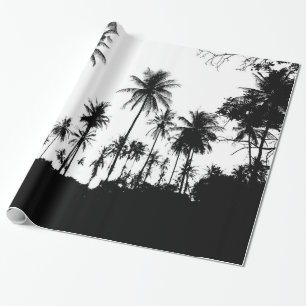 Papel De Presente Árvore Palm Exótica Havaiana Branca Negra Silhuett