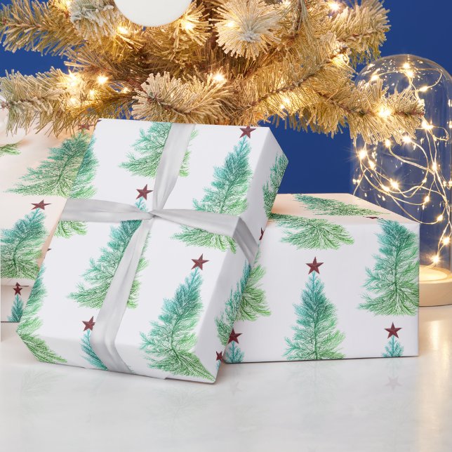 Papel De Presente Árvore simples com estrela vermelha Natal (Feriados)