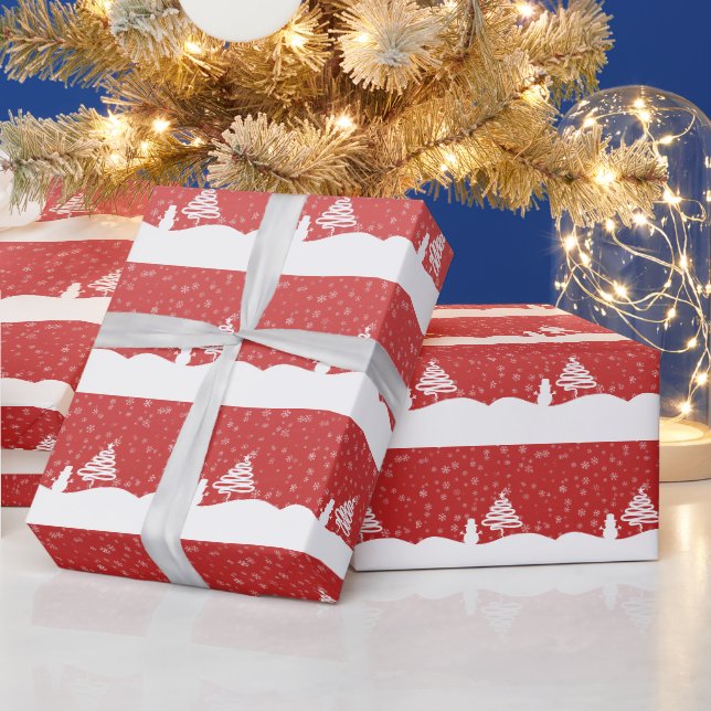 Papel De Presente Árvore Snowman de inverno Branco (Feriados)
