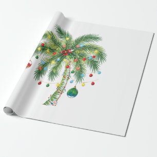 Papel De Presente Árvore tropical de palma de Natal com luzes e orna