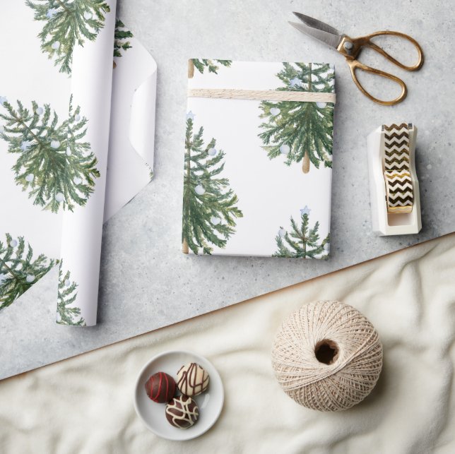 Papel De Presente Árvore Verde Pine de inverno da Moderna Aquarela (Artesanato)