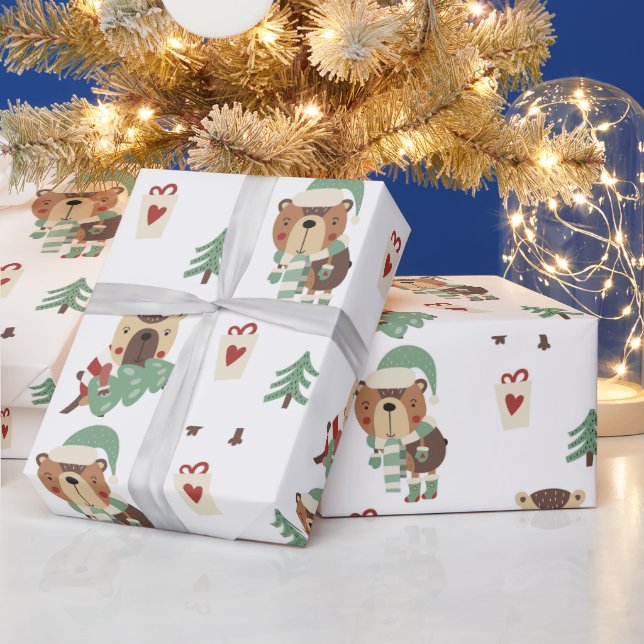 Papel De Presente Árvores Adoráveis | Teddy Bear Christmas (Feriados)