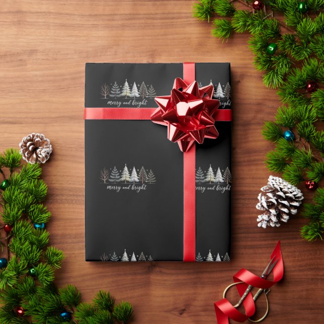Papel De Presente Árvores Alegres e Iluminadas Natal Feriado Inverno (Presente de Natal)