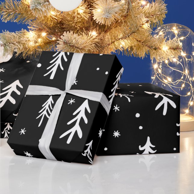 Papel De Presente Árvores brancas bonitas Ilustram Padrão de Natal (Feriados)