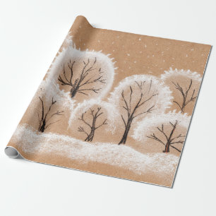 Papel De Presente Árvores brancas decorativas. Filiais de inverno.