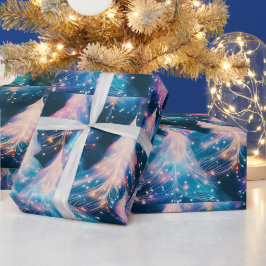 Papel De Presente Árvores Brancas Roxas Modernas Natal