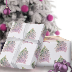 Papel De Presente Árvores Cor-de-Rosa Natal Festa de Natal aquarela