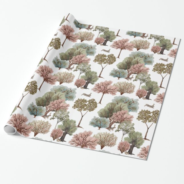 Papel De Presente Árvores da Floresta Coelhos (Desenrolado)