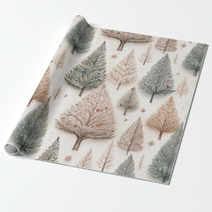 Papel De Presente Árvores de Inverno - Floresta de Férias Rústica (1