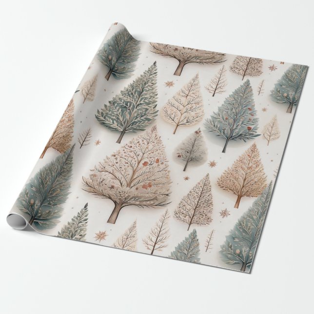 Papel De Presente Árvores de Inverno - Floresta de Férias Rústica (1 (Desenrolado)