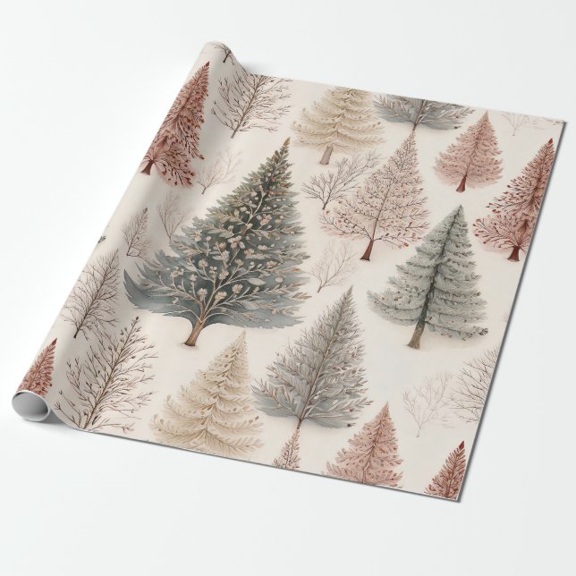 Papel De Presente Árvores de Inverno - Floresta Rústica de Férias (2 (Desenrolado)