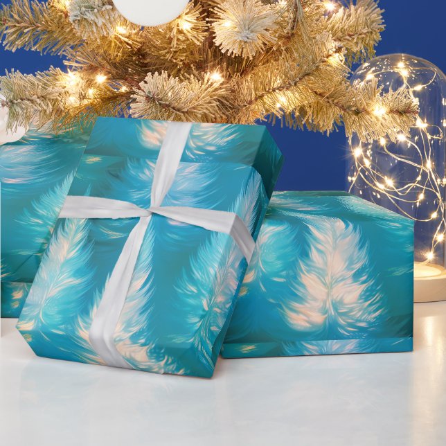 Papel De Presente Árvores de Luz Azul Natal Moderno (Feriados)