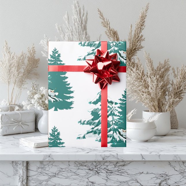 Papel De Presente Árvores de Madeira de inverno de inverno de invern (Watercolor Winter Christmas Woodland Trees Wrapping Paper)