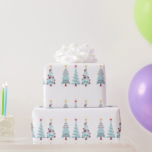 Papel De Presente Árvores de Natal Azul (Presentes para festas)