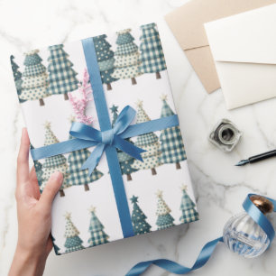 Papel De Presente Árvores de Natal Azul Verificadas